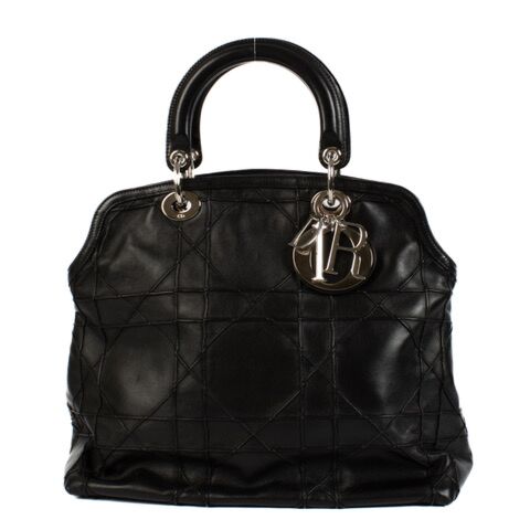 Christian Dior Black Lambskin Cannage Grandville Tote Bag