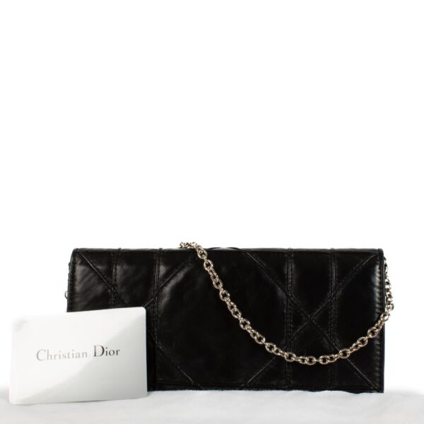 Christian Dior Black Lambskin Chain Clutch