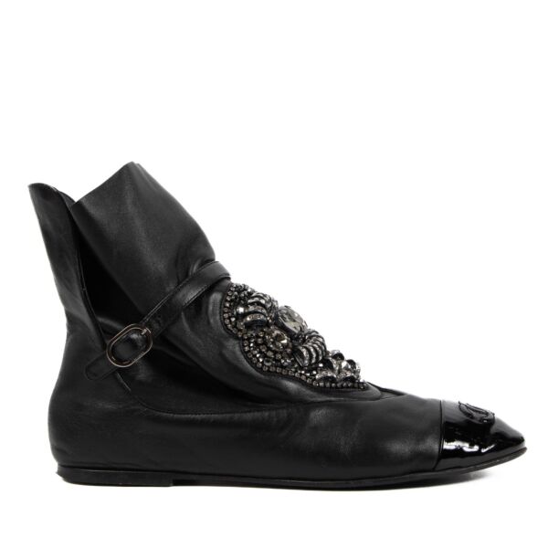 Chanel Black Crystal Embellished CC Cap Toe Boots