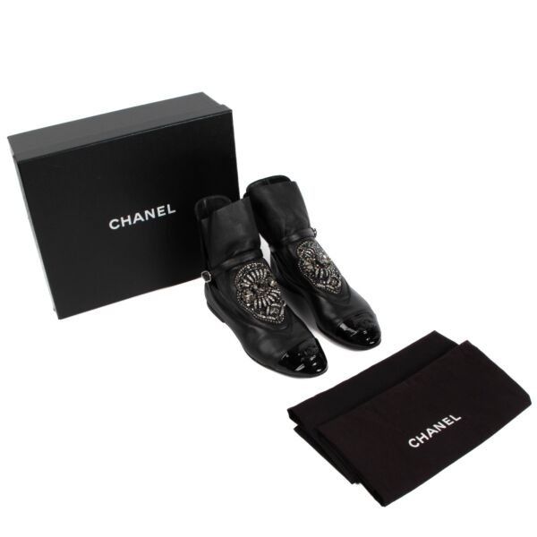 Chanel Black Crystal Embellished CC Cap Toe Boots - Size 38