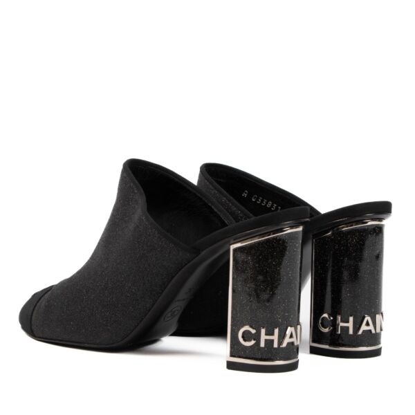 Chanel Black Glitter Cap Toe Mules - Size 39