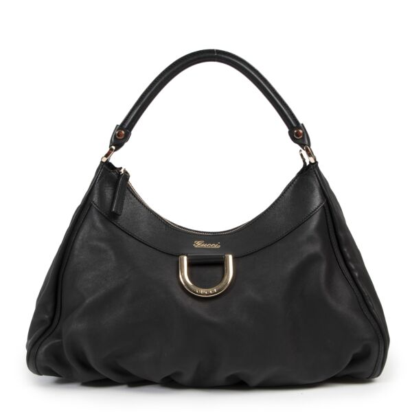 Authentic secondhand Gucci Black Leather D-Ring Shoulder Bag designer bags fashion luxury vintage webshop safe secure online shopping