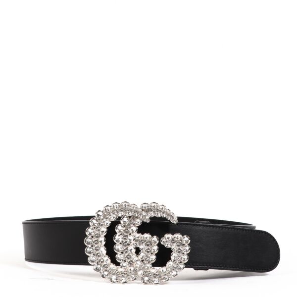 Gucci Black Rhinestones GG Belt - Size 70
