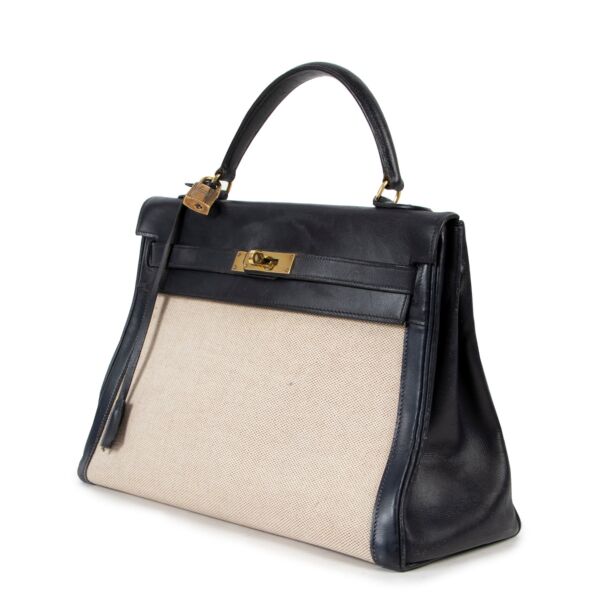 Hermès Kelly 32 Toile Blue Marine GHW