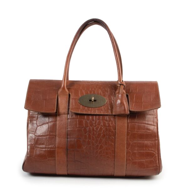 Shop safe online authentic second hand Mulberry Brown Croco Embossed Shoulder Bag. 