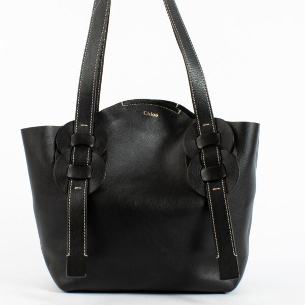 Chloé Black Small Darryl Tote Bag with interlaced ring detailing in smooth leather at Labellov.com