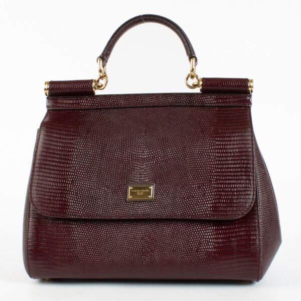 Dolce & Gabbana Burgundy Lizard Embossed Medium Sicily Bag
