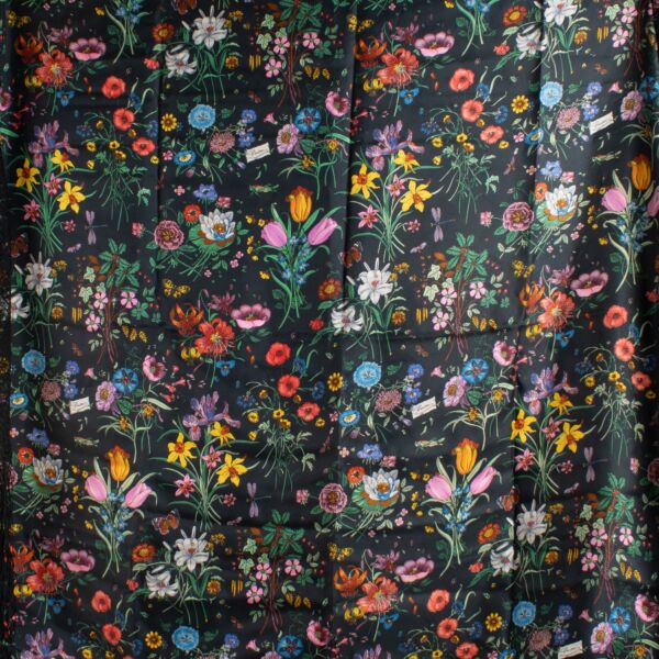 Gucci Black Flora Fringed Scarf