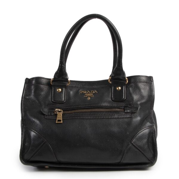 Authentic secondhand Prada Black Leather Top Handle Bag designer bags fashion luxury vintage webshop safe secure online shopping