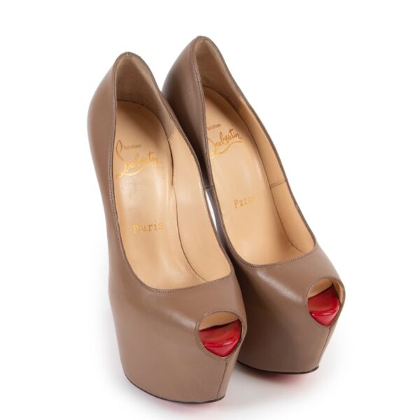 Christian Louboutin Highness 160 Taupe Peep-Toe Heels - Size 35,5