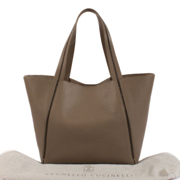 Brunello Cucinelli Taupe Leather Shoulder Bag