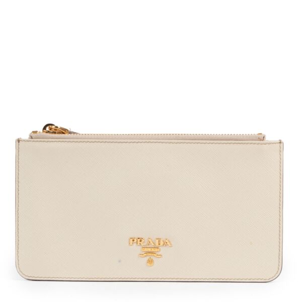 Prada Beige Saffiano Leather Small Pouch