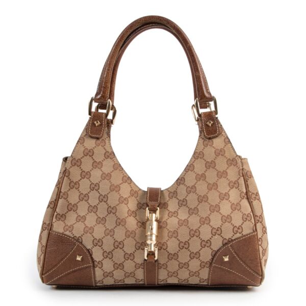 Shop safe online authentic second hand Gucci Monogram Canvas Bardot Shoulder Bag