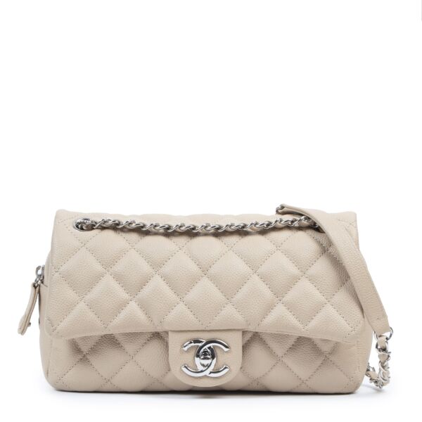 Chanel Beige Caviar Quilted Jumbo Easy Flap Bag