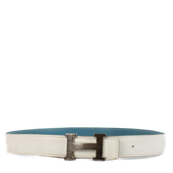 Hermès Bleu Jean/White Constance H Belt - size 90