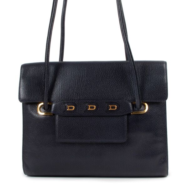 Second hand authentic vintage Delvaux Marine Blue Leather Shoulder Bag at Labellov