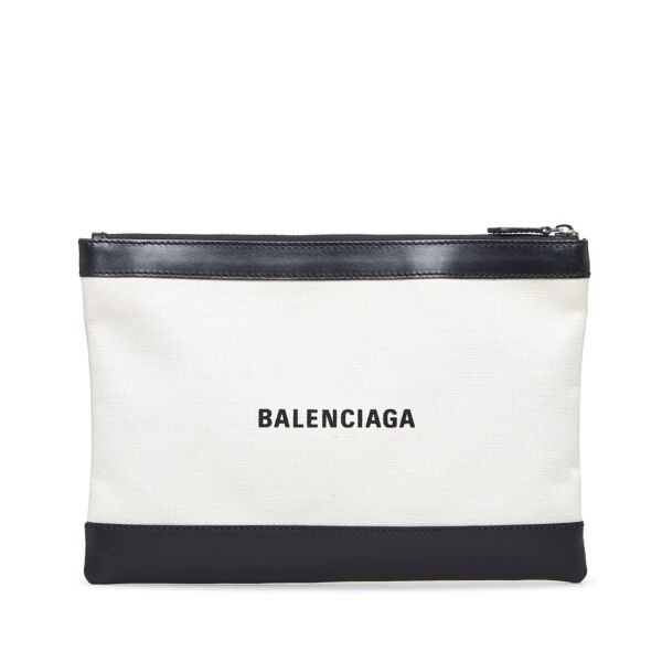 Balenciaga Beige Canvas Logo Clutch Bag