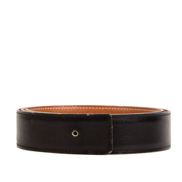 Hermès Gold Courchevel/Black Box Leather Belt