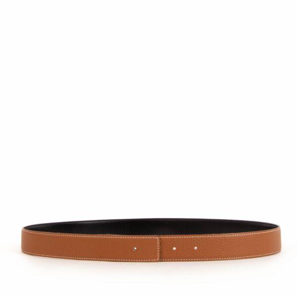 Hermès Reversible Gold Evergrain/Black Box Leather Belt - Size 95