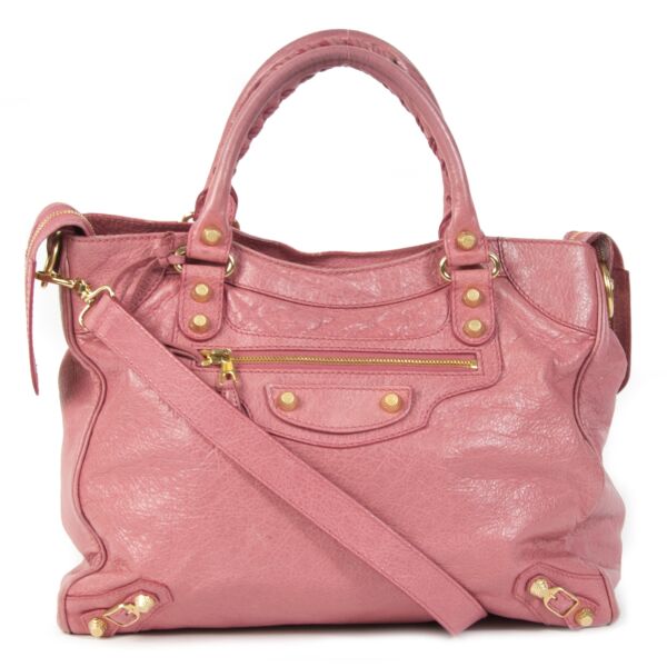 Authentic second-hand vintage Balenciaga Pink Leather Vélo Bag buy online webshop LabelLOV
