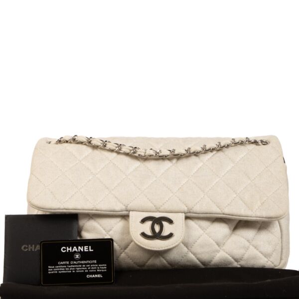 Chanel Shimmer Craie Jersey Classic Flap Bag