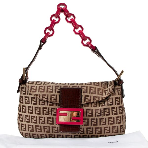 Fendi Zucchino FF Pink Acrylic Chain Baguette Bag