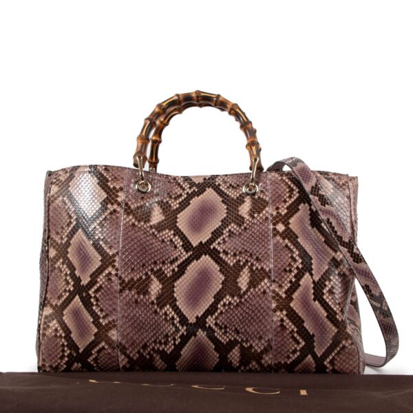 Gucci Pink Python Large Bamboo Shopper Bag