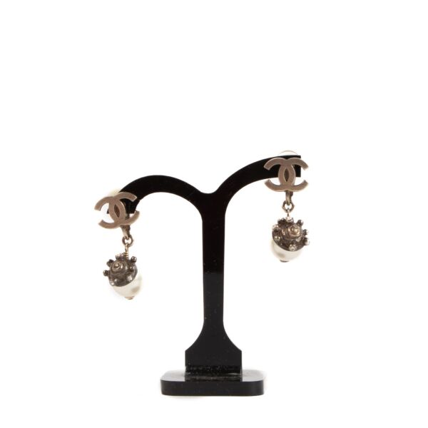 Chanel 05C CC Pearl Drop Clip Earrings