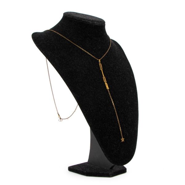 Christian Dior Antique Brass Logo Pendant Long Necklace