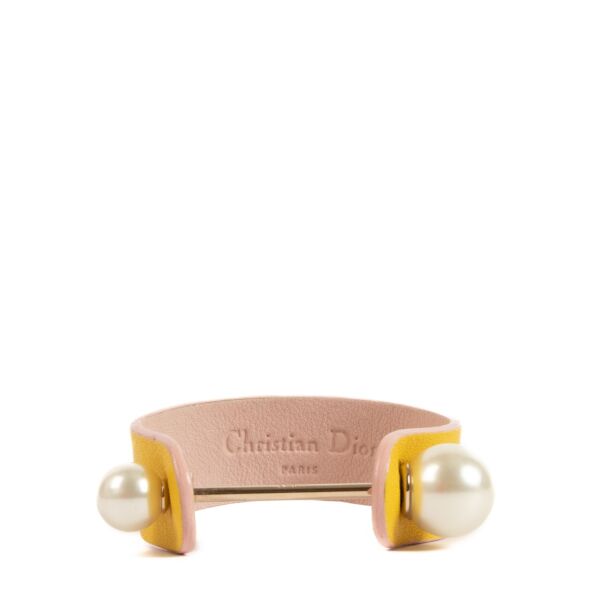 Dior Yellow Leather Faux Pearl Pierce Bracelet