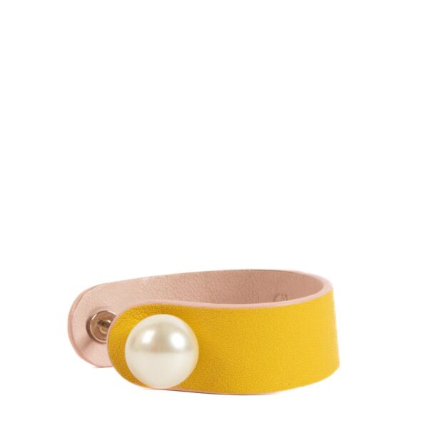 Dior Perle Yellow Leather Faux Pearl Pierce Bracelet