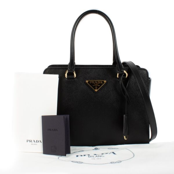 Prada Black Saffiano/Soft Calf Top Handle Bag