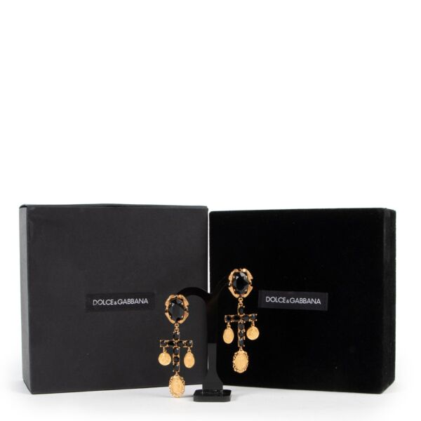 Dolce & Gabbana Orecchini Siciliani Gold Black Earrings