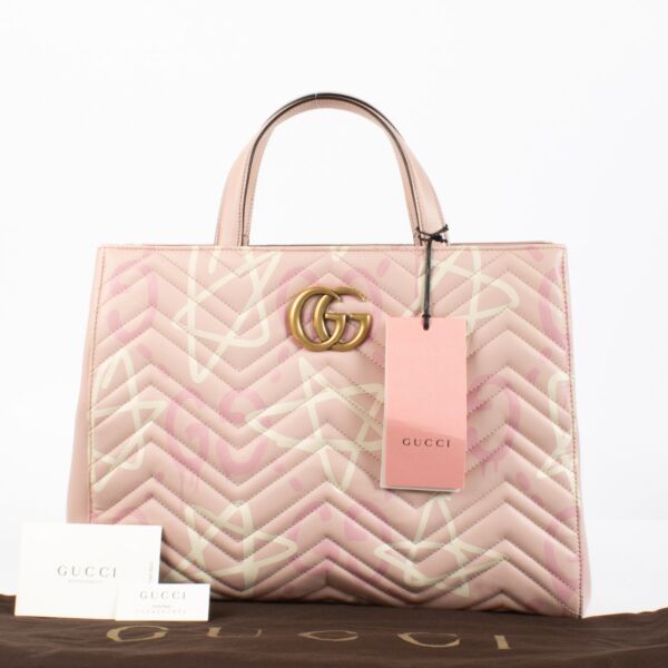 Gucci GG Marmont Graffiti Matelassé Leather Tote Bag