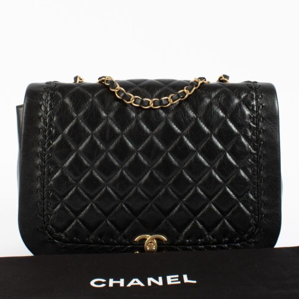 Chanel Black Aged Calfskin Braided Curve Flap Bag