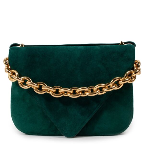 Bottega Veneta Mount Medium Emerald Green Suede Shoulder Bag