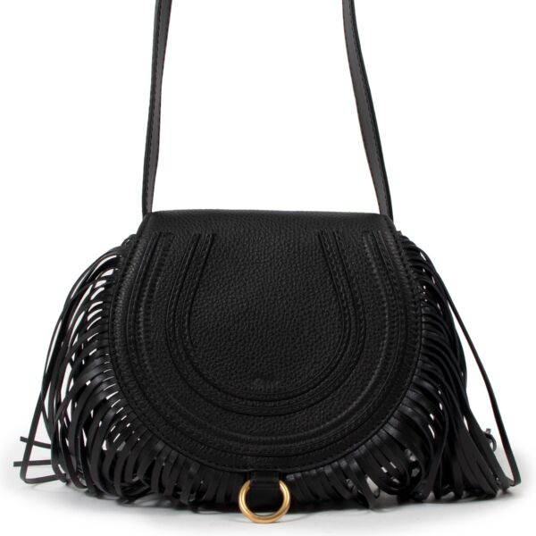 Chloé Black Small Marcie Fringe Saddle Crossbody Bag