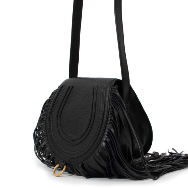 Chloé Black Small Marcie Fringe Saddle Bag