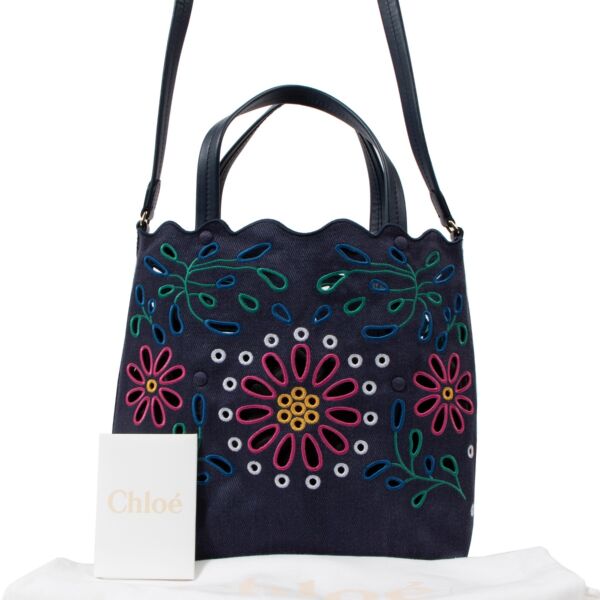 Chloé Blue Small Kamilla North-South Linen Tote Bag