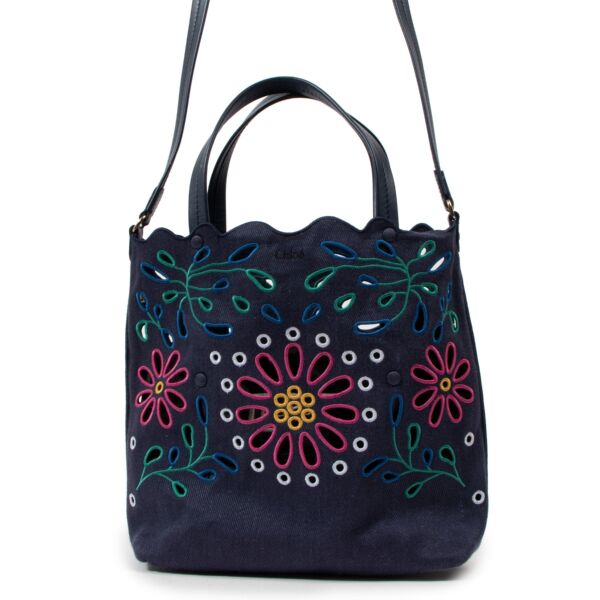 Chloé Blue Small Kamilla North-South Linen Tote Bag