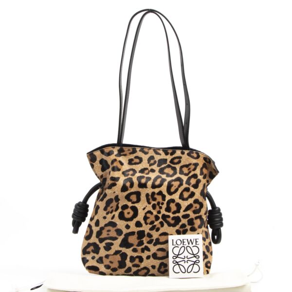 Loewe Small Flamenco Knot Leopard-Print Calf Hair Shoulder Bag
