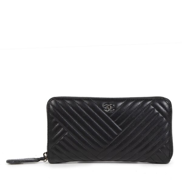 Authentic second-hand vintage Chanel Black Crossing Wallet buy online webshop LabelLOV