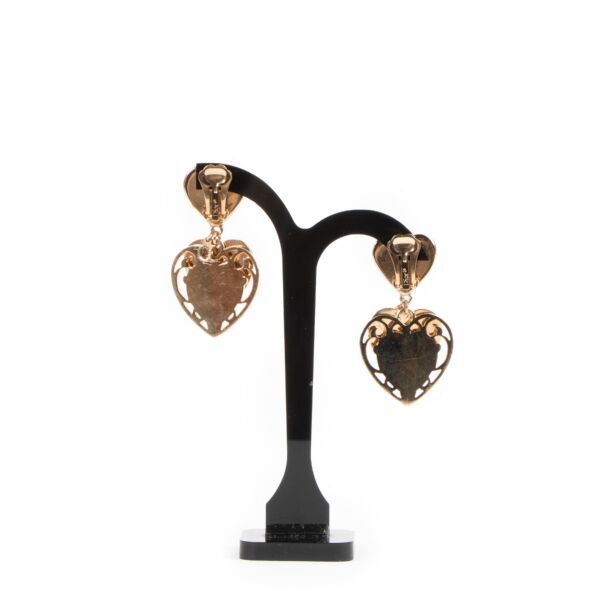 Christian Dior Vintage Gold-tone Enamel Heart Drop Clip-on Earrings