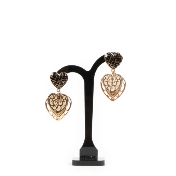 Christian Dior Vintage Gold-tone Enamel Heart Drop Clip-on Earrings