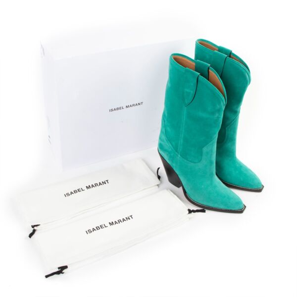 Isabel Marant Green Laxime Twist Santiag Suede Boots - Size 40