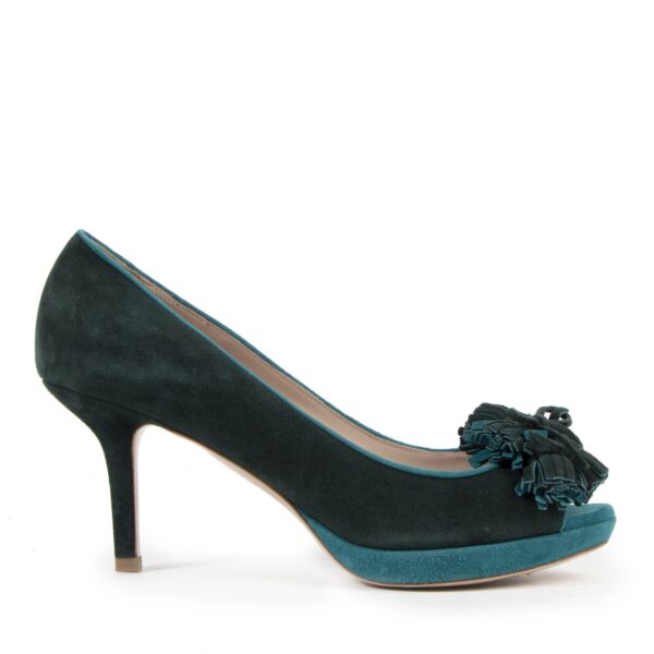 Miu Miu Green Suede Peeptoe Pumps - Size 38