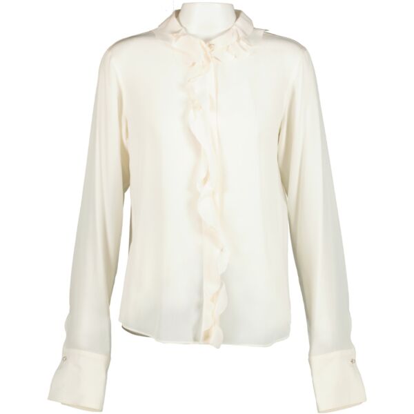 Chanel White Ruffle Silk Blouse
