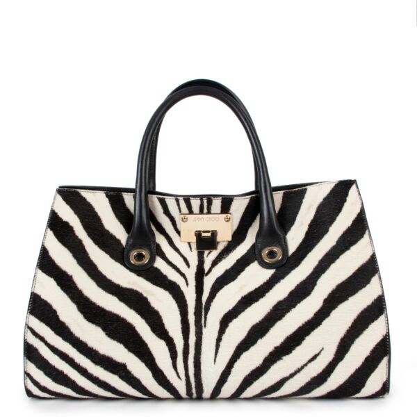 Jimmy Choo Black and White Zebra Print Tote Bag