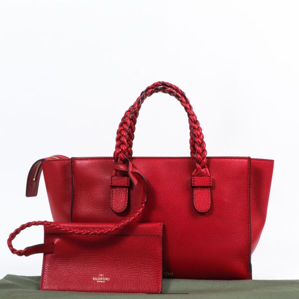 Valentino Garavani Red Leather Braided Top Handle Bag