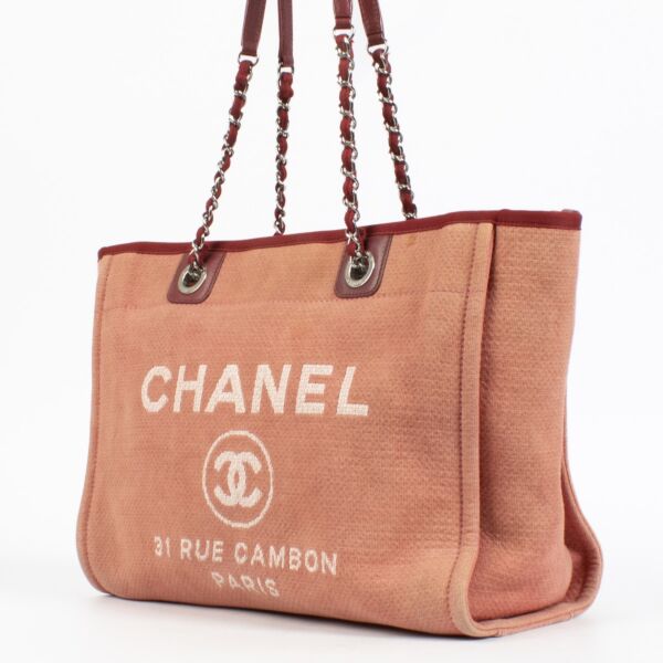 Chanel Red/Pink Canvas Small Deauville Shopper Bag